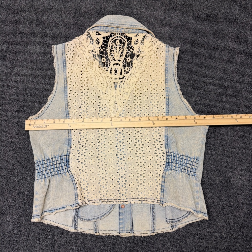 Vintage Y2K Miss Me Denim Patchwork Lace Back Vest Boho - Picture 4 of 5